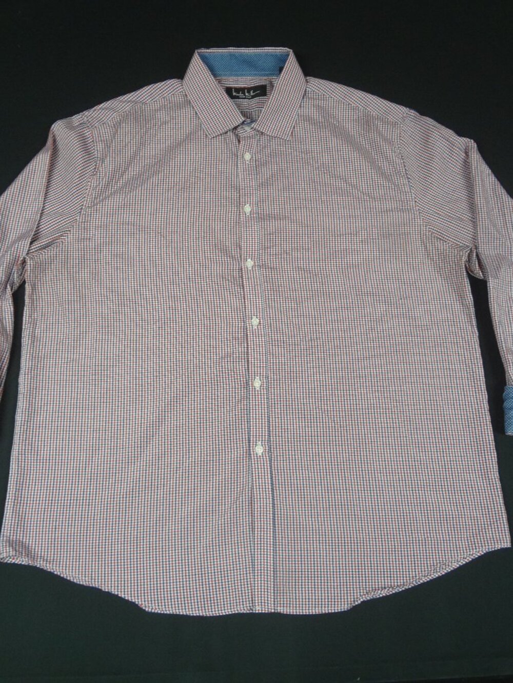 NICOLE MILLER NYC RED WHITE BLUE CHECKERED XL LONG SLEEVE BUTTON UP SHIRT L623